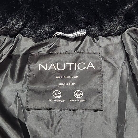 Nautica Puffer Jacket Womens Small Faux Detachable Fur Trim Hood Water Resistant - Picture 6 of 12